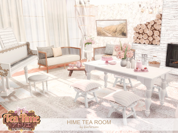 Sims 4 — Hime Tea Room by BlusterSims — The Hime Tea Room is a sunlit, blush toned retreat blending elegance and comfort.