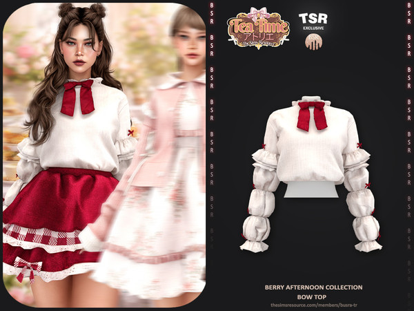 Sims 4 — Berry Afternoon Collection - 4 Bow Top BD1658 by busra-tr — - Set Inclued : Top - Skirt - Dress x3 -1 Swatches -