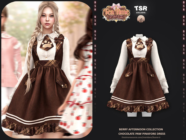 Sims 4 — Berry Afternoon Collection - 2 Chocolate Paw Pinafore Dress BD1658 by busra-tr — - Set Inclued : Top - Skirt -