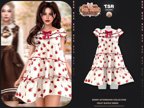 Sims 4 — Berry Afternoon Collection - 3 Fruit Ruffle Dress BD1658 by busra-tr — - Set Inclued : Top - Skirt - Dress x3 -1