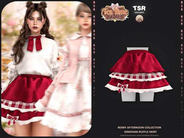 Sims 4 — Berry Afternoon Collection - 4 Gingham Ruffle Skirt BD1658 by busra-tr — - Set Inclued : Top - Skirt - Dress x3