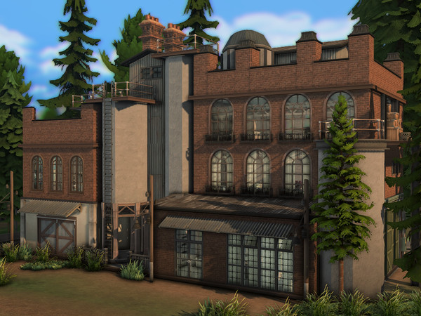 Sims 4 — Industrial Library (NO CC) by plumbobkingdom — This industrial library combines exposed brick, metal structures,