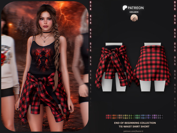 Sims 4 — End of Beginning Colection - Tie-Waist Shirt Shorts P269 +HQ by busra-tr — Set Inclued : Top - Short -
