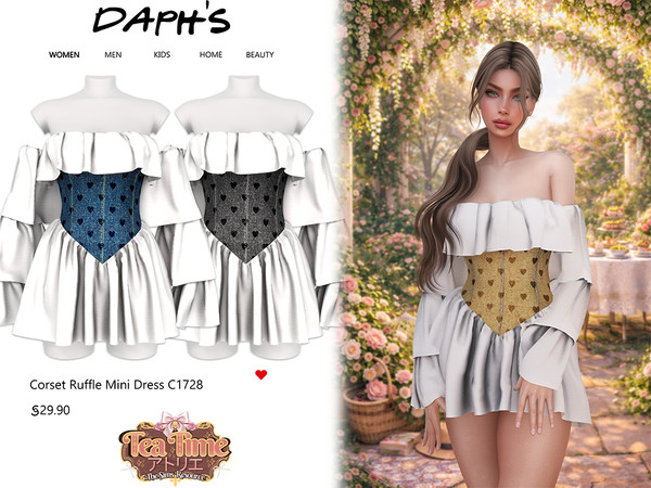 Sims 4 — TEA TIME - Corset Ruffle Mini Dress C1728 by Daph's — A tea party inspired off-shoulder mini dress featuring