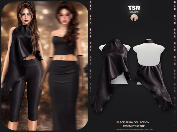 Sims 4 — Black Aura Collection - 1 Aysemetric Top BD1659 by busra-tr — - Set Inclued : - 1 Swatches - For Female (Teen to