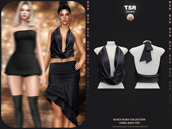 Sims 4 — Black Aura Collection - 3 Cowl Neck Top BD1659 by busra-tr — - Set Inclued : - 1 Swatches - For Female (Teen to