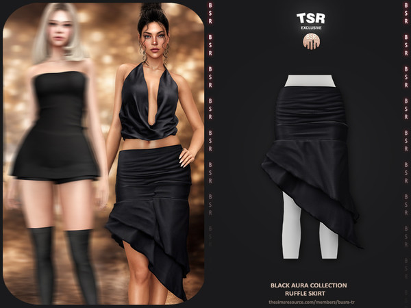 Sims 4 — Black Aura Collection - 3 Ruffle Skirt BD1659 by busra-tr — - Set Inclued : - 1 Swatches - For Female (Teen to