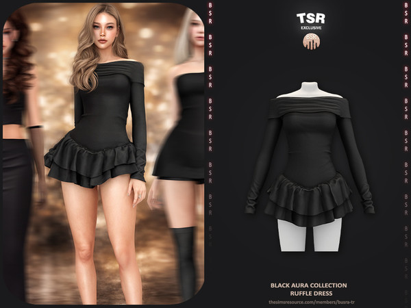 Sims 4 — Black Aura Collection - 5 Ruffle Dress BD1659 by busra-tr — - Set Inclued : - 1 Swatches - For Female (Teen to