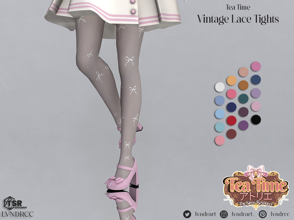 Sims 4 — (Tea Time) Candy Bow Tights by LVNDRCC — Sheer tights with a bow pattern in an array of pastel, light and darker