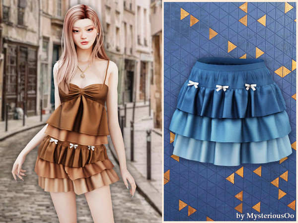 Sims 4 — Tiered ruffle mini skirt by MysteriousOo — A playful mini skirt designed with multiple ruffled tiers for added