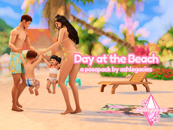 Sims 4 — Day at the Beach Posepack by ashlegacies — - Posepack (5 poses)