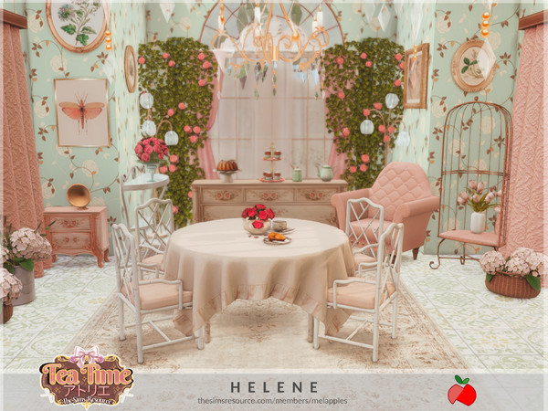 Sims 4 — Tea Time - Helene - dining room by melapples — a cute, floral dining room for tea time. enjoy! 9x6