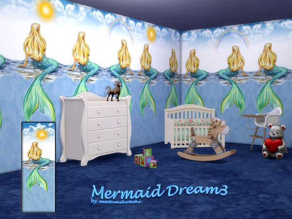 Sims 4 — Mermaid Dream3 by matomibotaki — Enchanting children's wallpaper invites you to dream, available in 4 combinable