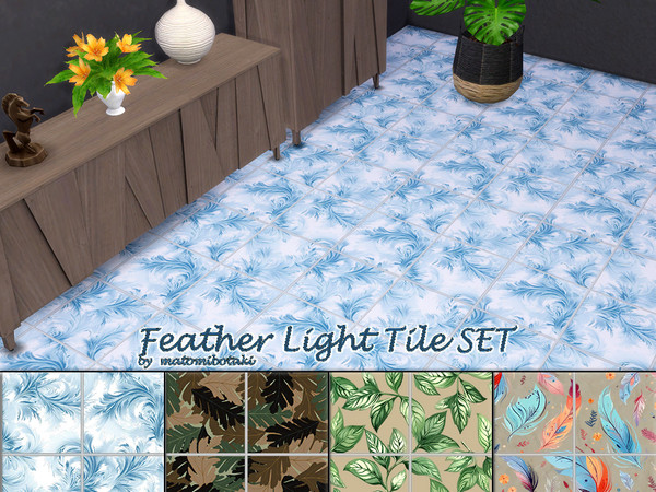 Sims 4 — Feather Light Tile SET by matomibotaki — Tiled floors with the lightness of feather patterns in 4 different