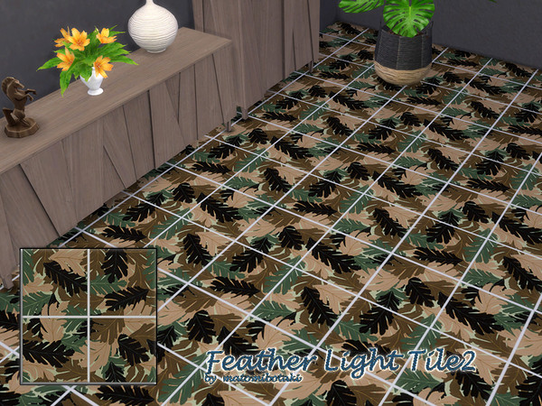 Sims 4 — Feather Light Tile2 by matomibotaki — Tiled floors with the lightness of feather patterns in 4 different
