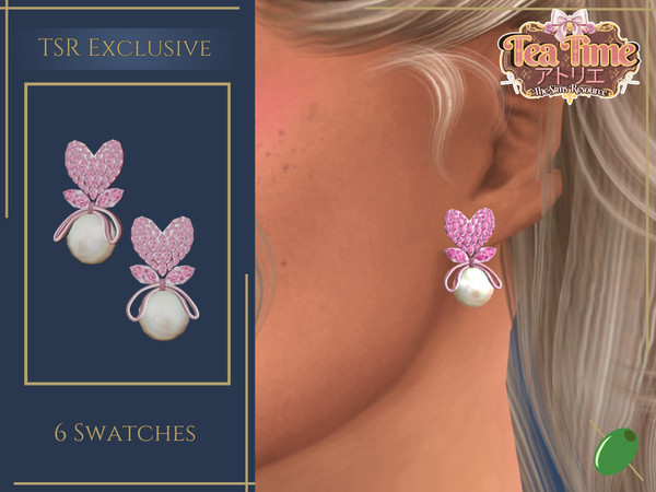 Sims 4 — Tea Time Pearly Bow Earrings by Pitted0live — Cute heart shaped earrings with a large pearl and bow detail