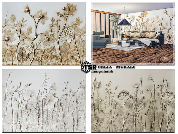 Sims 4 — Celia - Murals by marychabb — For short , medium , tall wall Kategory: Wallpaper Walls - 3 colors - The floor
