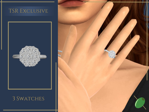 Sims 4 — Diamond Cluster Ring by Pitted0live — Large bold ring for the right hand featuring a diamond cluster Custom