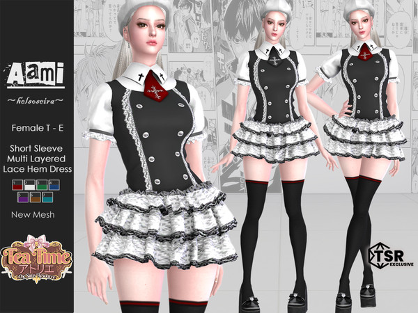 Sims 4 — TEA TIME - AAMI - Short Dress by Helsoseira — Style - Short sleeves multi layer lace hem short dress