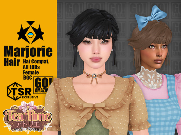 Sims 4 — Marjorie (Tea Time Atelier) by GoAmazons — Long braid with cute bangs for straight hair.