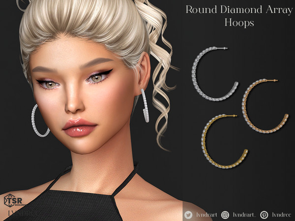 Sims 4 — Round Diamond Array Hoops by LVNDRCC — Large hoops inlaid with round, sparkly diamonds. In shiny silver and two