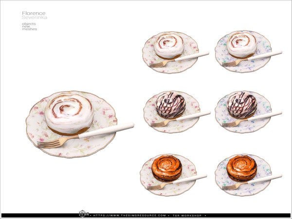 Sims 4 — Florence Teaset - plate with bun by Severinka_ — Decor set for decorating a kitchen or dining room. Delicate