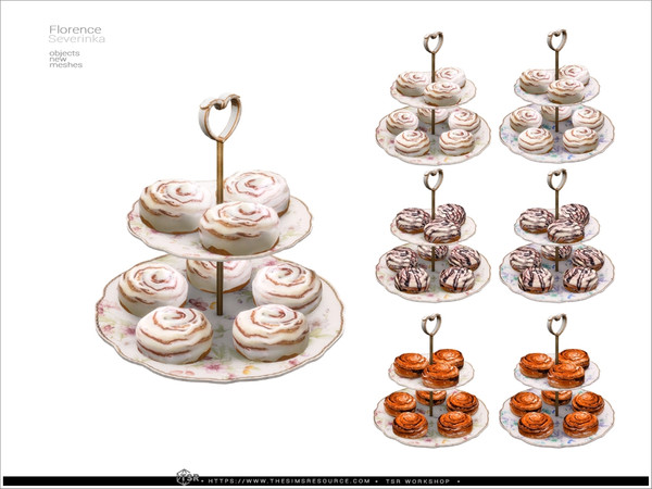 Sims 4 — Florence Teaset - stand with buns by Severinka_ — Decor set for decorating a kitchen or dining room. Delicate