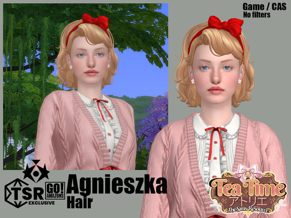 Sims 4 — GOAmazons_AgnieszkaHair (Tea Time Atelier) AccRecolor by GoAmazons — Wavy bob hairstyle with bangs and the bow