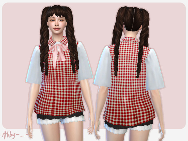 Sims 4 — Cute girls set 2 colours by Abby-_- — Big shirts + lace shorts in 2 colours