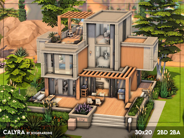 Sims 4 — Calyra (NO CC) by xogerardine — I was in a mood for a modern house again! Love those clean but strong lines,