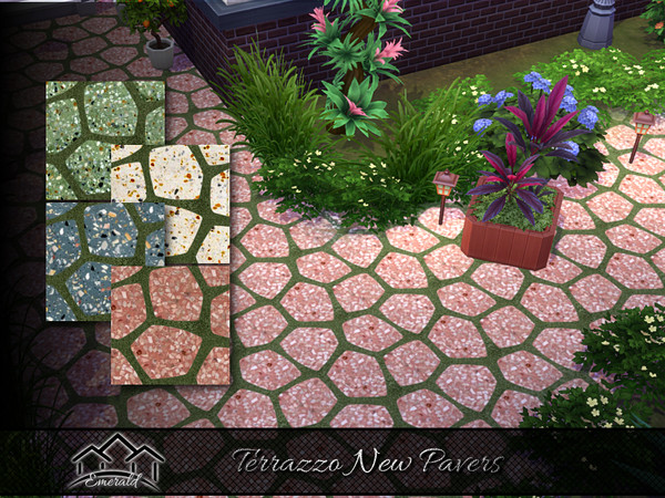 Sims 4 — Terrazzo New Pavers by Emerald — Adds a warm, calming visual depth and timeless elegance to outdoor spaces with