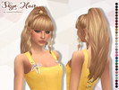 Sims 4 — Skye Hair by Lewbertsn00tles — A long, wavy high ponytail hairstyle with straight bangs and curly twirls. Maxis