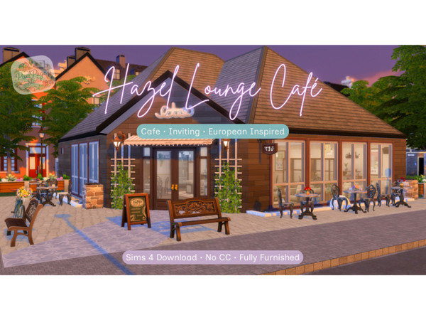 Sims 4 — Hazel Lounge Cafe by PixelPageStudio — Hazel Lounge Cafe is a warm, European-inspired community lot designed for