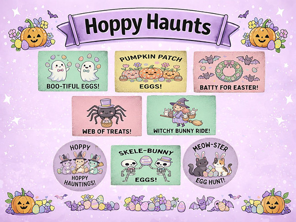 Sims 4 — Hoppy Haunts Easter Welcome Mats by LowElfEsteem — A playful blend of pastel spring charm and Halloween