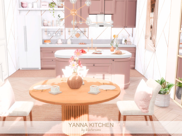 Sims 4 — Yanna Kitchen by BlusterSims — The Yanna Kitchen is a bright, elegant space with soft blush cabinetry, warm gold