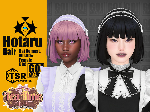 Sims 4 — Hotaru Hair (Tea Time Atelier) by GoAmazons — Classic bob hairstyle with bangs for straight hair in maxis style.