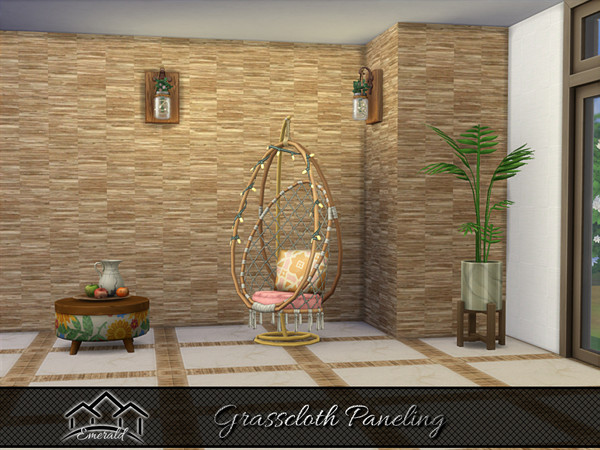 Sims 4 — Grasscloth Paneling 5 by Emerald — Creating cozy sophisticated atmospheres with grasscloth paneling.