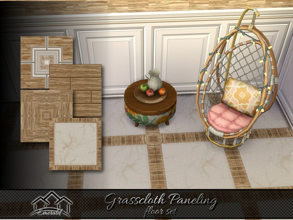 Sims 4 — Grasscloth Paneling floor set by Emerald — Creating cozy sophisticated atmospheres with grasscloth