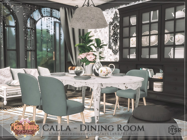 Sims 4 — Calla - Dining Room by Rirann — Calla is a cozy dining room in black, white, beige, and blue colors