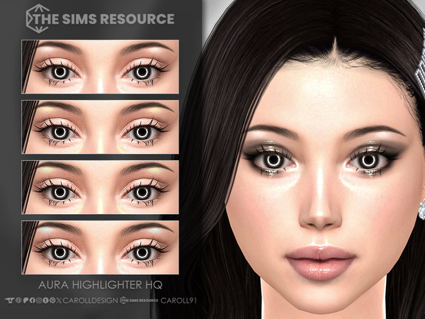 Sims 4 — Aura Highlighter HQ by Caroll912 — A 4-swatch glitter facial highlighter. Highlighter is suited from Teens to