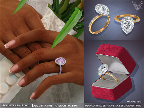 Sims 4 — Halo Pear Cut Pave Engagement Ring by feyona — Halo Pear Cut Pave Engagement Ring comes with 10 swatches.