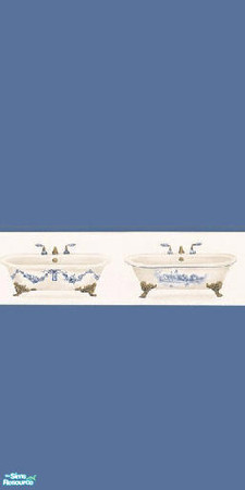 Sims 2 — Bathroom Walls - Blue by Primetime024 — White wall with blue bathtub border.