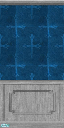 Sims 2 — D2DCross Blue Velvet by D2Diamond — Velvet cross design on an old wood wainscoating.
