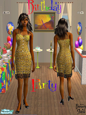 Sims 2 — Birthday Party Sequined Dress in Gold by BunnyTSR — A glamorous sparkling sequined strappy dress in decadent