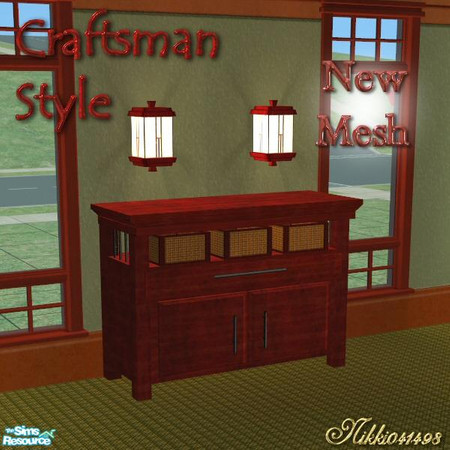 Sims 2 — Craftsman Bedroom Dresser by Nikki041498 — New Mesh. Rich wood dresser with decorative wicker storage baskets on