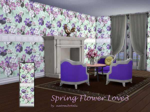 Sims 4 — Spring Flower Love3 by matomibotaki — Welcome spring with a cheerful floral wallpaper, all 3 wallpapers