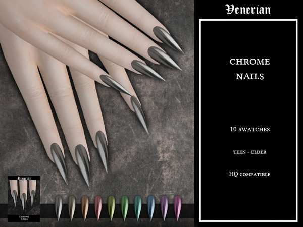 Sims 4 — Chrome Nails by Venerian by Venerian — 10 swatches Teen to elder Feminine frame only Found in the fingernails