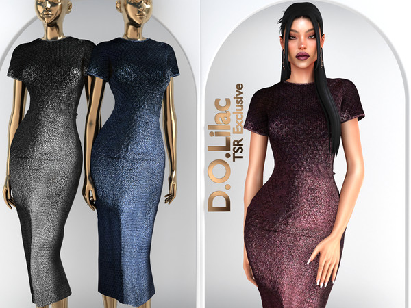 Sims 4 — Metallic Jacquard Knit Midi Dress DO2180 by DOLilac — Custom thumbnail