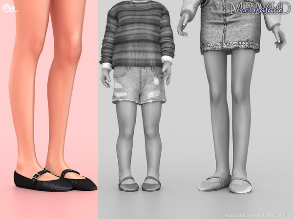 Sims 4 — MERMALADE Ruched Buckle Detail Ballet Flat S697 (Female) by Mermalade — New Mesh