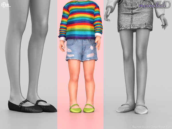 Sims 4 — MERMALADE Ruched Buckle Detail Ballet Flat S698 (Child) by Mermalade — New Mesh